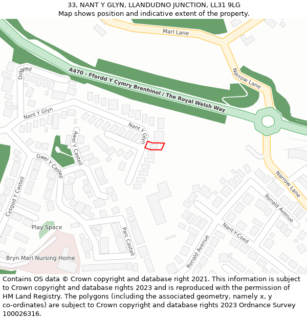 33, NANT Y GLYN, LLANDUDNO JUNCTION, LL31 9LG: Location map and indicative extent of plot