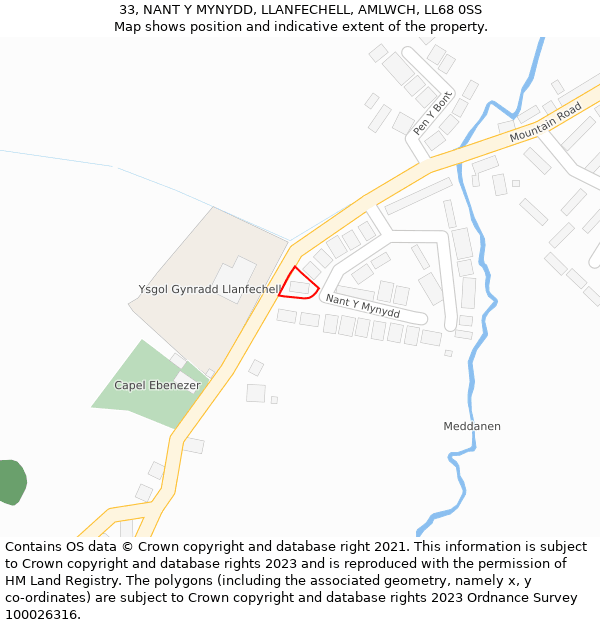 33, NANT Y MYNYDD, LLANFECHELL, AMLWCH, LL68 0SS: Location map and indicative extent of plot