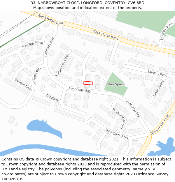 33, NARROWBOAT CLOSE, LONGFORD, COVENTRY, CV6 6RD: Location map and indicative extent of plot