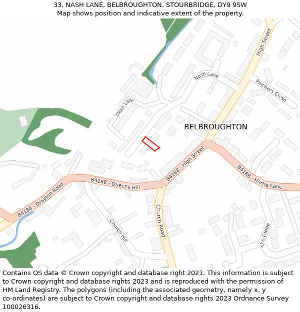 33, NASH LANE, BELBROUGHTON, STOURBRIDGE, DY9 9SW: Location map and indicative extent of plot