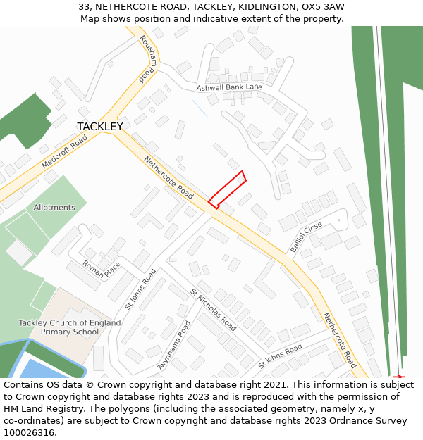 33, NETHERCOTE ROAD, TACKLEY, KIDLINGTON, OX5 3AW: Location map and indicative extent of plot