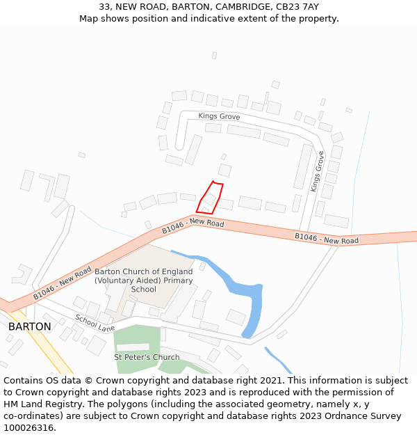 33, NEW ROAD, BARTON, CAMBRIDGE, CB23 7AY: Location map and indicative extent of plot