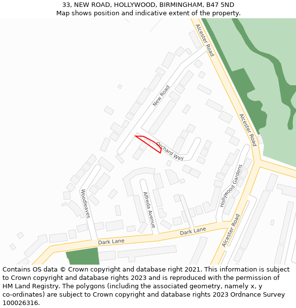 33, NEW ROAD, HOLLYWOOD, BIRMINGHAM, B47 5ND: Location map and indicative extent of plot