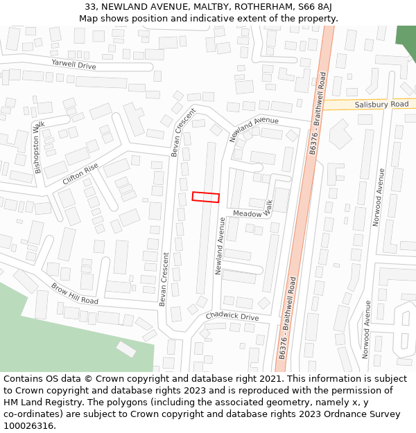33, NEWLAND AVENUE, MALTBY, ROTHERHAM, S66 8AJ: Location map and indicative extent of plot