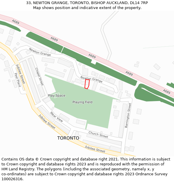 33, NEWTON GRANGE, TORONTO, BISHOP AUCKLAND, DL14 7RP: Location map and indicative extent of plot