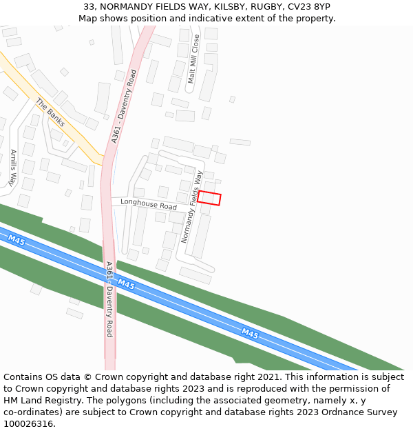 33, NORMANDY FIELDS WAY, KILSBY, RUGBY, CV23 8YP: Location map and indicative extent of plot