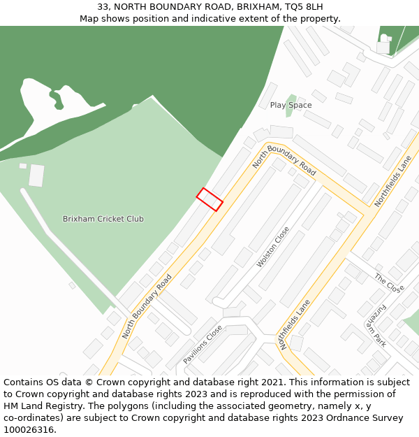 33, NORTH BOUNDARY ROAD, BRIXHAM, TQ5 8LH: Location map and indicative extent of plot