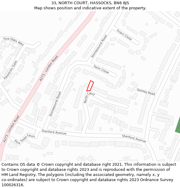 33, NORTH COURT, HASSOCKS, BN6 8JS: Location map and indicative extent of plot