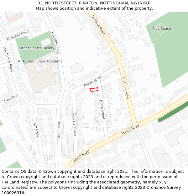 33, NORTH STREET, PINXTON, NOTTINGHAM, NG16 6LP: Location map and indicative extent of plot