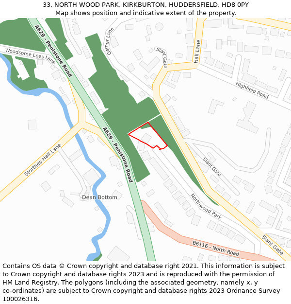 33, NORTH WOOD PARK, KIRKBURTON, HUDDERSFIELD, HD8 0PY: Location map and indicative extent of plot