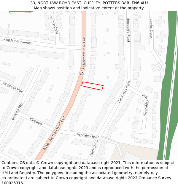 33, NORTHAW ROAD EAST, CUFFLEY, POTTERS BAR, EN6 4LU: Location map and indicative extent of plot