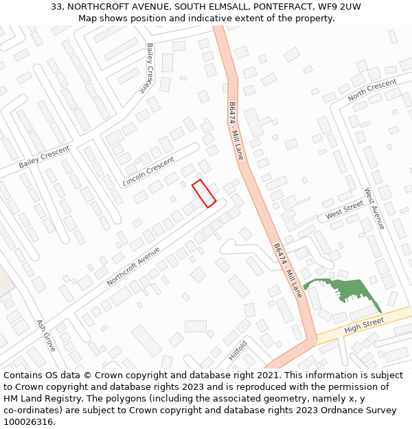 33, NORTHCROFT AVENUE, SOUTH ELMSALL, PONTEFRACT, WF9 2UW: Location map and indicative extent of plot