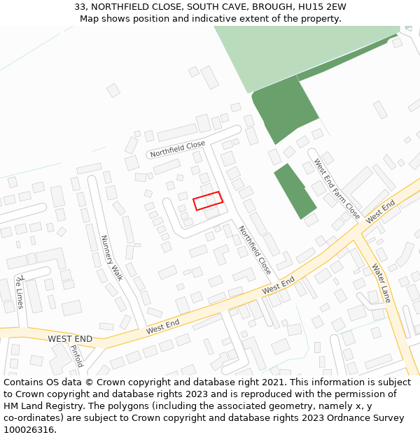 33, NORTHFIELD CLOSE, SOUTH CAVE, BROUGH, HU15 2EW: Location map and indicative extent of plot