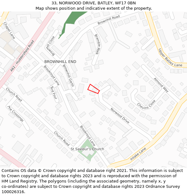 33, NORWOOD DRIVE, BATLEY, WF17 0BN: Location map and indicative extent of plot