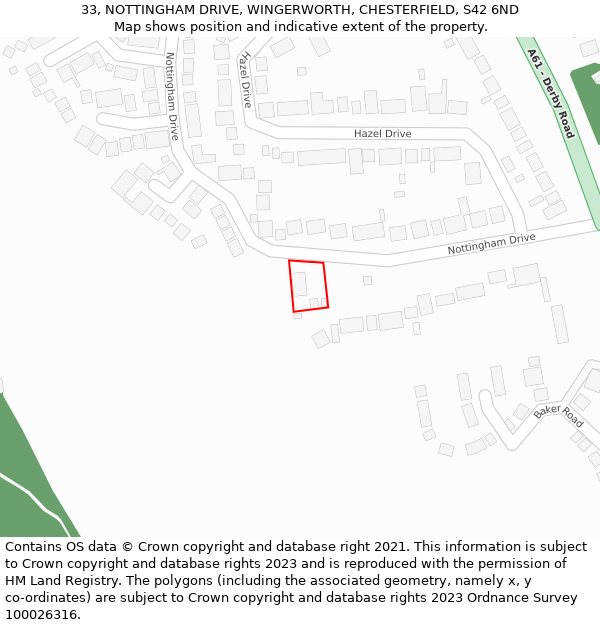 33, NOTTINGHAM DRIVE, WINGERWORTH, CHESTERFIELD, S42 6ND: Location map and indicative extent of plot
