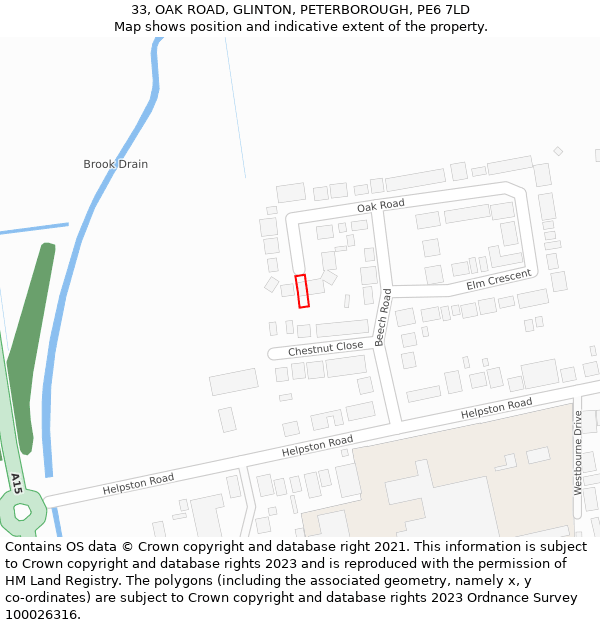 33, OAK ROAD, GLINTON, PETERBOROUGH, PE6 7LD: Location map and indicative extent of plot