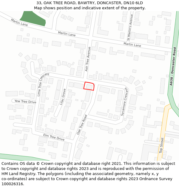 33, OAK TREE ROAD, BAWTRY, DONCASTER, DN10 6LD: Location map and indicative extent of plot