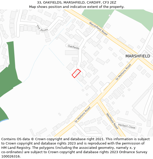 33, OAKFIELDS, MARSHFIELD, CARDIFF, CF3 2EZ: Location map and indicative extent of plot