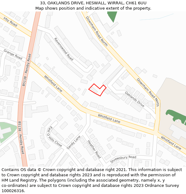 33, OAKLANDS DRIVE, HESWALL, WIRRAL, CH61 6UU: Location map and indicative extent of plot