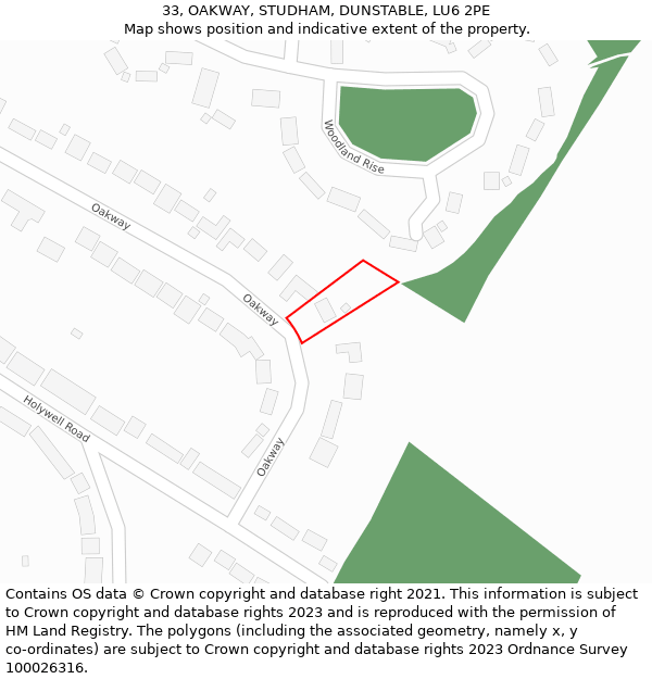 33, OAKWAY, STUDHAM, DUNSTABLE, LU6 2PE: Location map and indicative extent of plot