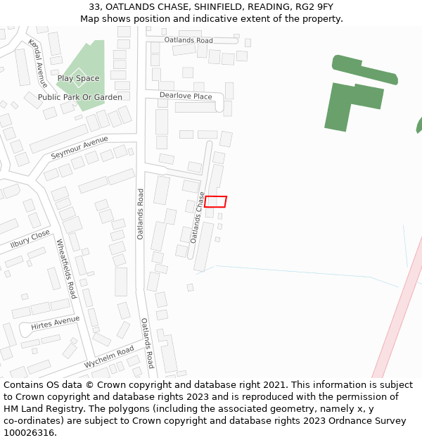 33, OATLANDS CHASE, SHINFIELD, READING, RG2 9FY: Location map and indicative extent of plot