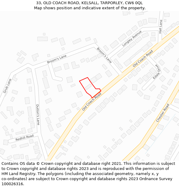 33, OLD COACH ROAD, KELSALL, TARPORLEY, CW6 0QL: Location map and indicative extent of plot