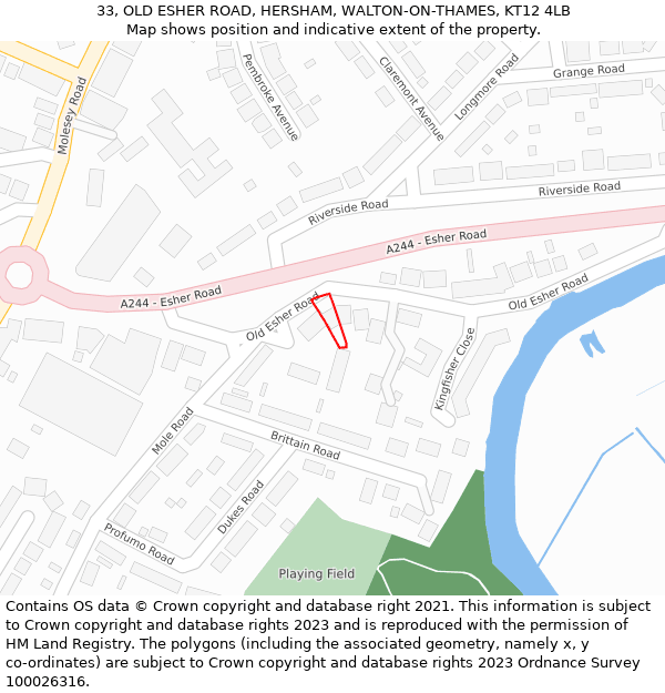 33, OLD ESHER ROAD, HERSHAM, WALTON-ON-THAMES, KT12 4LB: Location map and indicative extent of plot