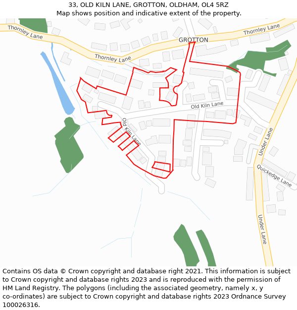 33, OLD KILN LANE, GROTTON, OLDHAM, OL4 5RZ: Location map and indicative extent of plot