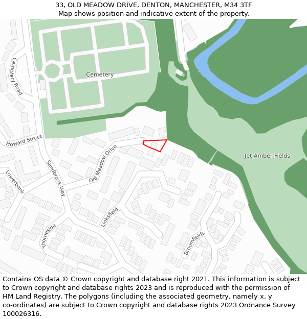 33, OLD MEADOW DRIVE, DENTON, MANCHESTER, M34 3TF: Location map and indicative extent of plot