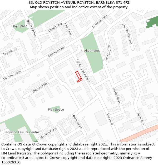 33, OLD ROYSTON AVENUE, ROYSTON, BARNSLEY, S71 4FZ: Location map and indicative extent of plot