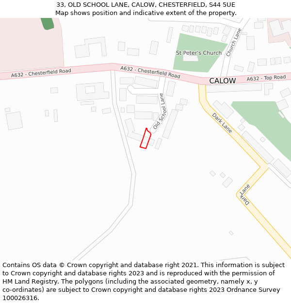 33, OLD SCHOOL LANE, CALOW, CHESTERFIELD, S44 5UE: Location map and indicative extent of plot