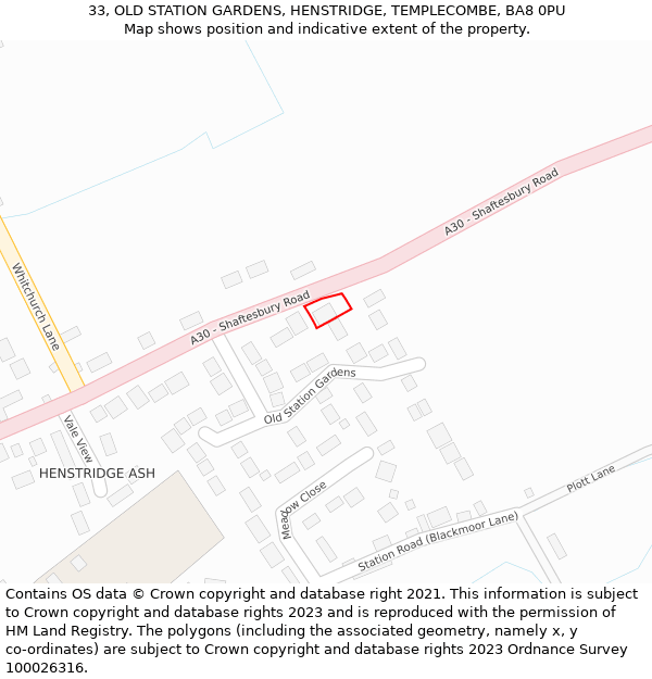 33, OLD STATION GARDENS, HENSTRIDGE, TEMPLECOMBE, BA8 0PU: Location map and indicative extent of plot