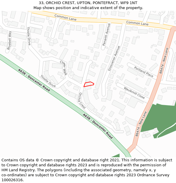 33, ORCHID CREST, UPTON, PONTEFRACT, WF9 1NT: Location map and indicative extent of plot