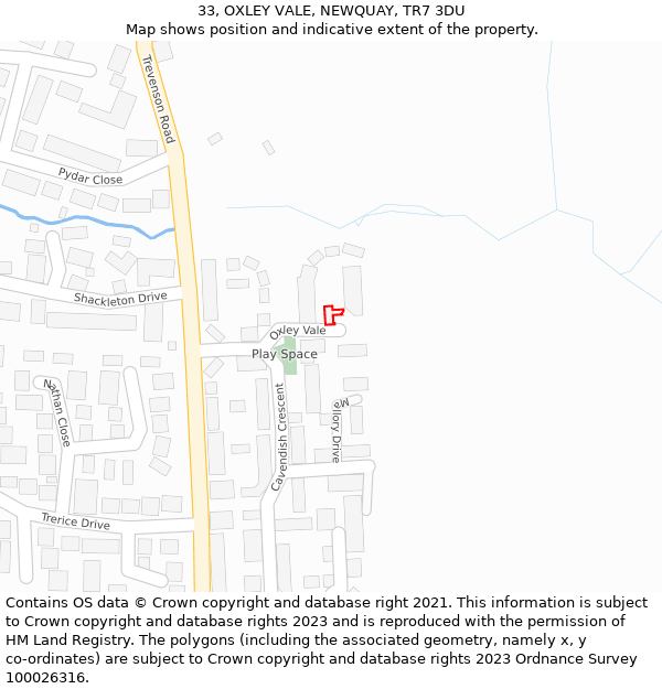 33, OXLEY VALE, NEWQUAY, TR7 3DU: Location map and indicative extent of plot