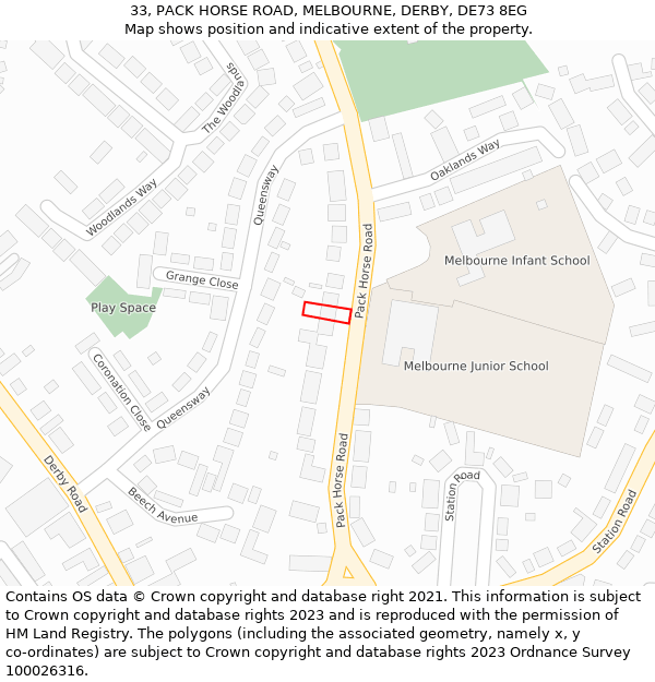 33, PACK HORSE ROAD, MELBOURNE, DERBY, DE73 8EG: Location map and indicative extent of plot