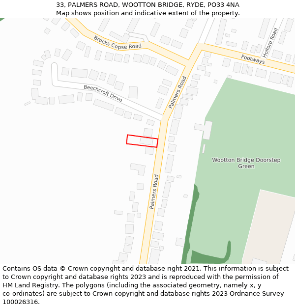 33, PALMERS ROAD, WOOTTON BRIDGE, RYDE, PO33 4NA: Location map and indicative extent of plot
