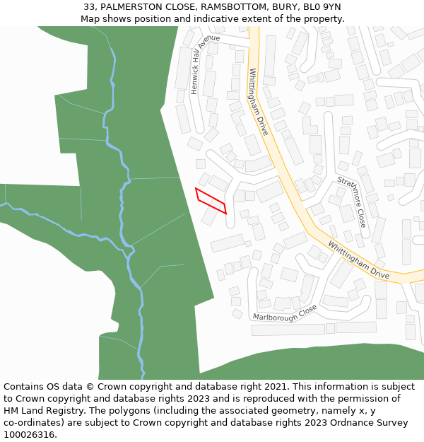 33, PALMERSTON CLOSE, RAMSBOTTOM, BURY, BL0 9YN: Location map and indicative extent of plot