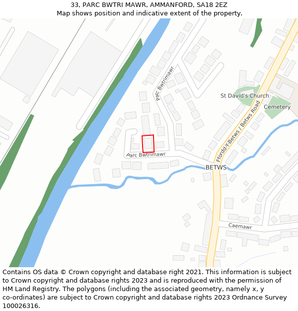 33, PARC BWTRI MAWR, AMMANFORD, SA18 2EZ: Location map and indicative extent of plot