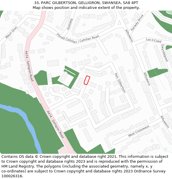 33, PARC GILBERTSON, GELLIGRON, SWANSEA, SA8 4PT: Location map and indicative extent of plot