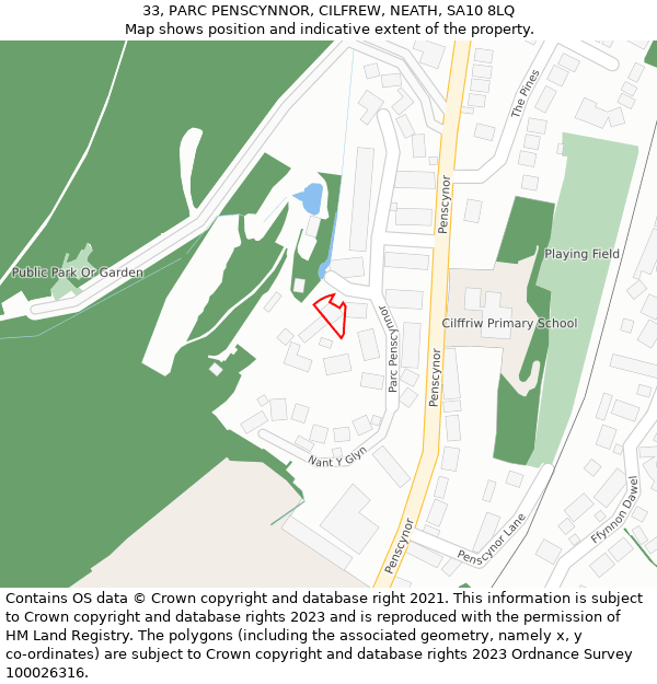 33, PARC PENSCYNNOR, CILFREW, NEATH, SA10 8LQ: Location map and indicative extent of plot