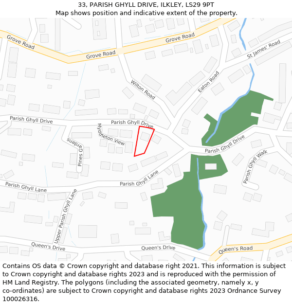 33, PARISH GHYLL DRIVE, ILKLEY, LS29 9PT: Location map and indicative extent of plot
