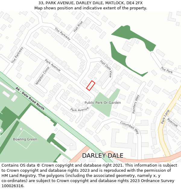 33, PARK AVENUE, DARLEY DALE, MATLOCK, DE4 2FX: Location map and indicative extent of plot