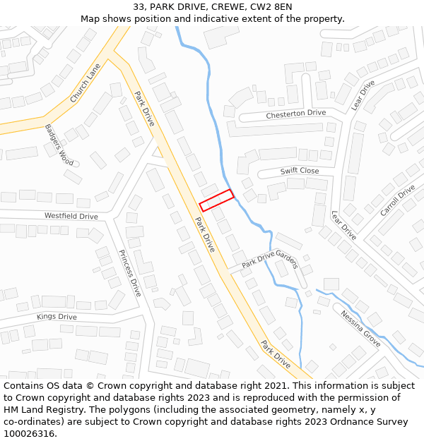 33, PARK DRIVE, CREWE, CW2 8EN: Location map and indicative extent of plot