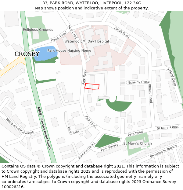 33, PARK ROAD, WATERLOO, LIVERPOOL, L22 3XG: Location map and indicative extent of plot