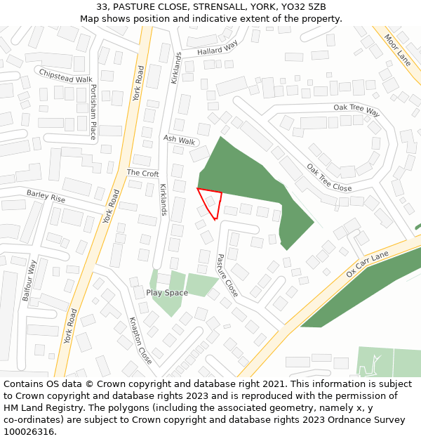 33, PASTURE CLOSE, STRENSALL, YORK, YO32 5ZB: Location map and indicative extent of plot