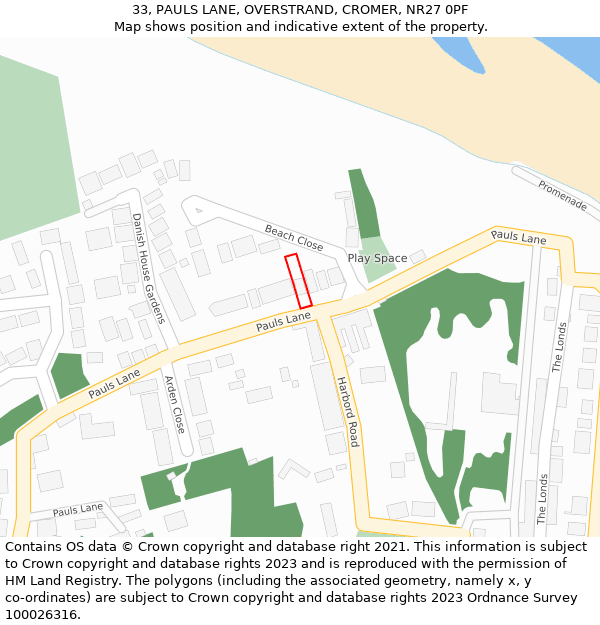 33, PAULS LANE, OVERSTRAND, CROMER, NR27 0PF: Location map and indicative extent of plot