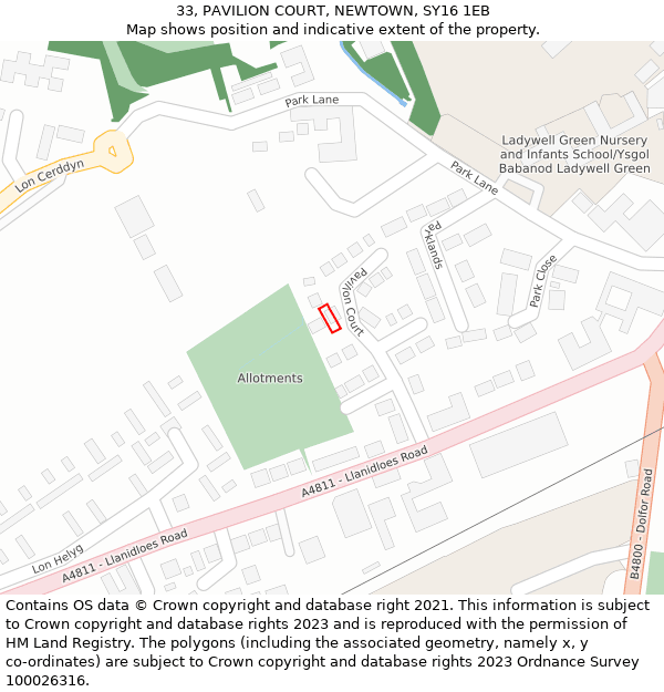 33, PAVILION COURT, NEWTOWN, SY16 1EB: Location map and indicative extent of plot