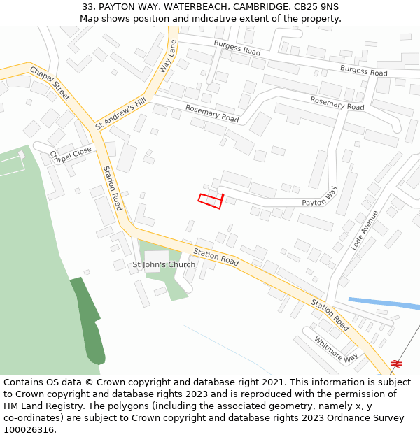 33, PAYTON WAY, WATERBEACH, CAMBRIDGE, CB25 9NS: Location map and indicative extent of plot