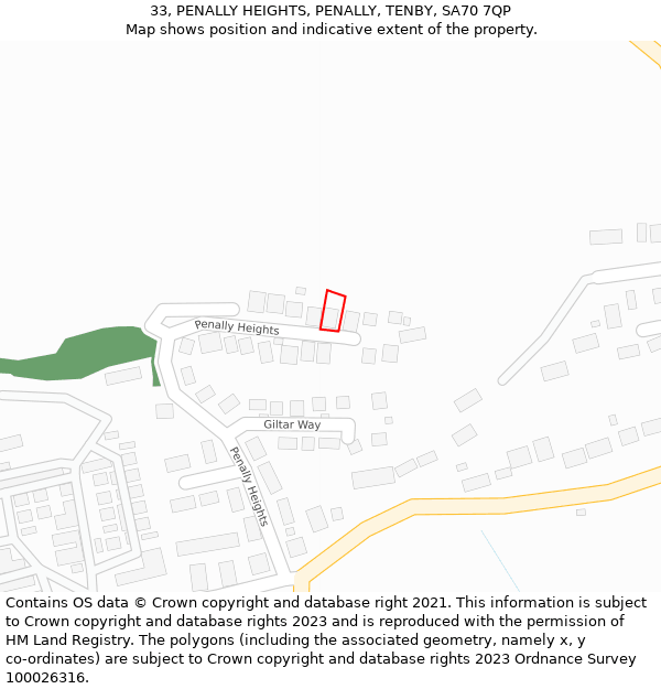 33, PENALLY HEIGHTS, PENALLY, TENBY, SA70 7QP: Location map and indicative extent of plot