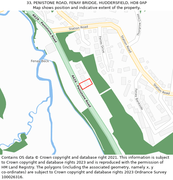 33, PENISTONE ROAD, FENAY BRIDGE, HUDDERSFIELD, HD8 0AP: Location map and indicative extent of plot